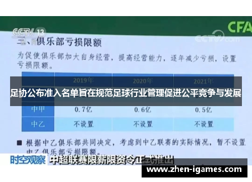 足协公布准入名单旨在规范足球行业管理促进公平竞争与发展